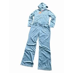 Juicy Couture “Fog” Light Blue Velour Tracksuit Set Hoodie & Pants Women's Large